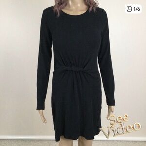 👛2/$20 Women’s AERIE Knit Black Knee Length Sweater Dress with Waist Detail, Si…